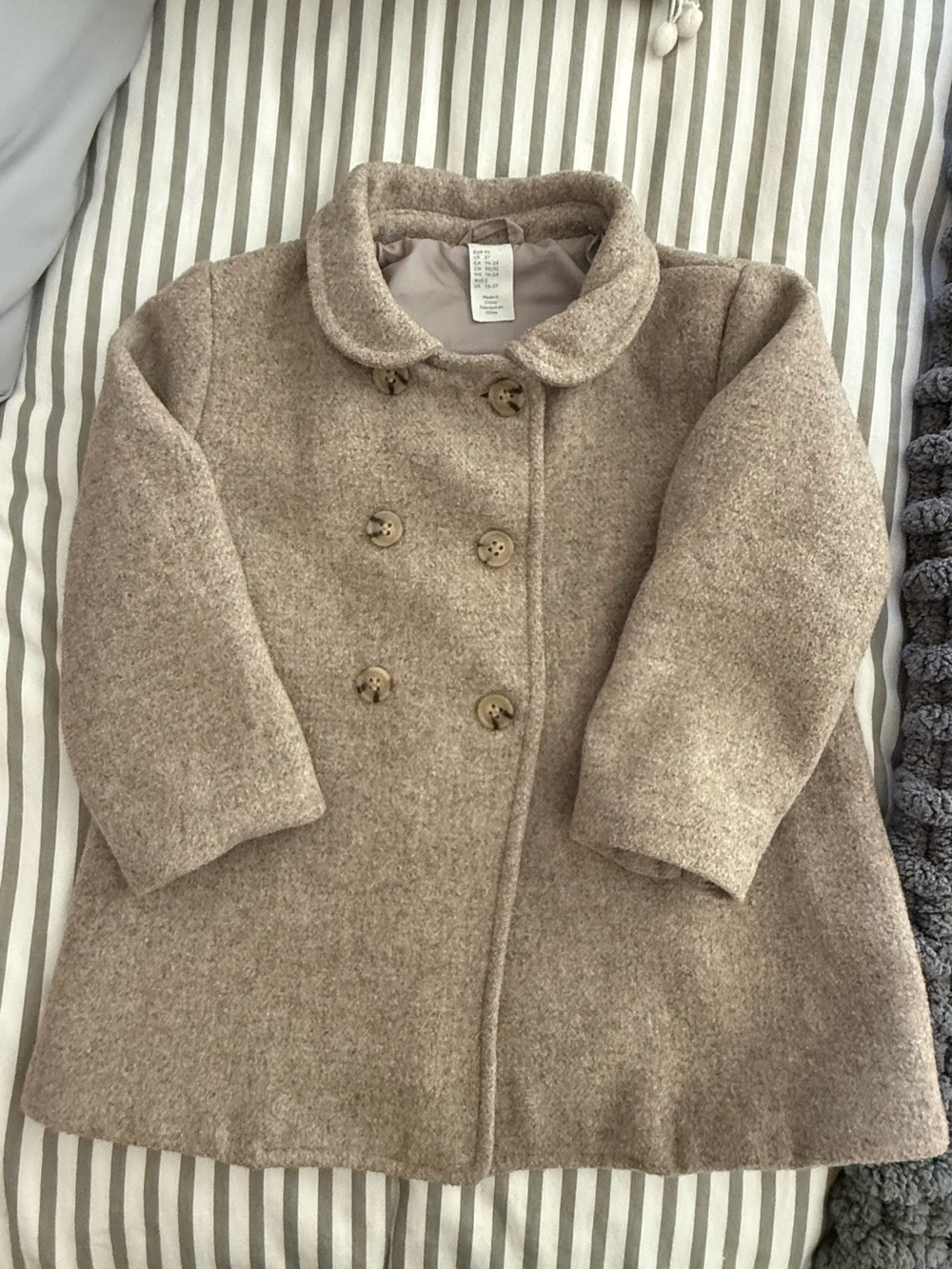 H&M Kids Double-Breasted Wool-Blend Coat in Taupe